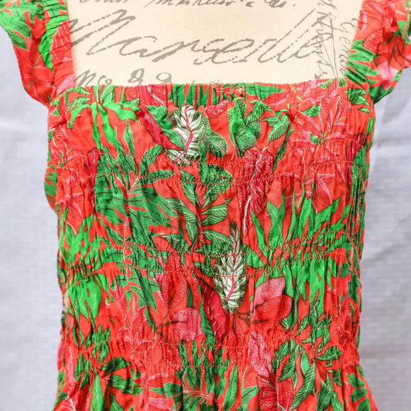 Rose & Olive Size L Hawaiian Floral ruffle tiered crop shirt/blouse - Picture 2 of 11